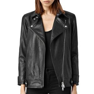 AllSaints - “Ryder Biker” Leather Jacket - SZ 0, Black w/ Silver Accents